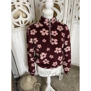 Stitch & Pine Shacket Sherpa Purple Floral Cropped Jacket Sweater Size Small